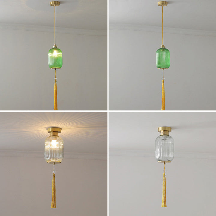 Lámpara colgante de 1 luz de vidrio de linterna redonda china tradicional de cobre para sala de estar 