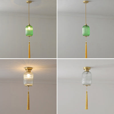 Traditionelle chinesische runde Laterne aus Glas, Kupfer, 1-flammig, Pendelleuchte für Wohnzimmer 