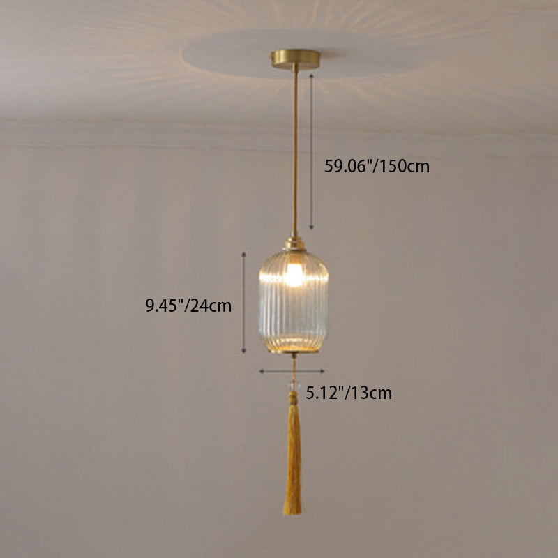 Lámpara colgante de 1 luz de vidrio de linterna redonda china tradicional de cobre para sala de estar 