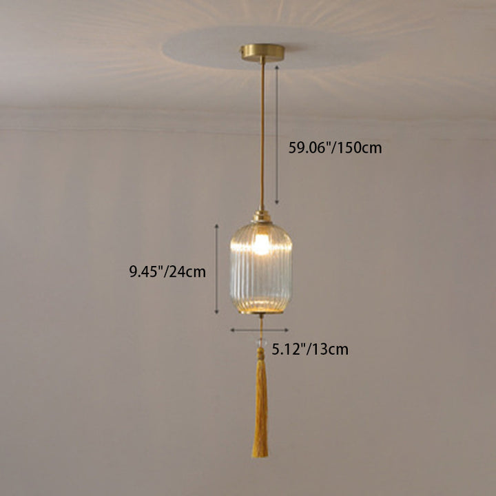Lámpara colgante de 1 luz de vidrio de linterna redonda china tradicional de cobre para sala de estar 