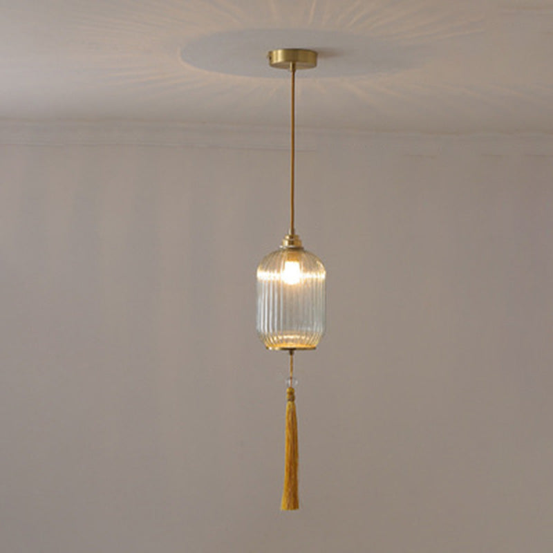 Lámpara colgante de 1 luz de vidrio de linterna redonda china tradicional de cobre para sala de estar 