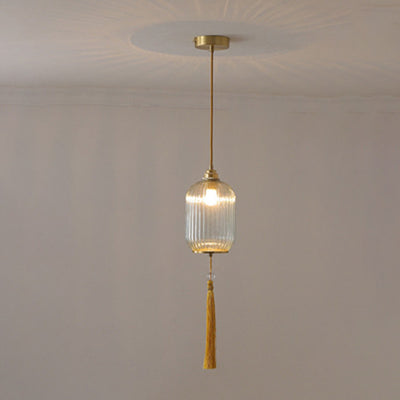 Traditionelle chinesische runde Laterne aus Glas, Kupfer, 1-flammig, Pendelleuchte für Wohnzimmer 