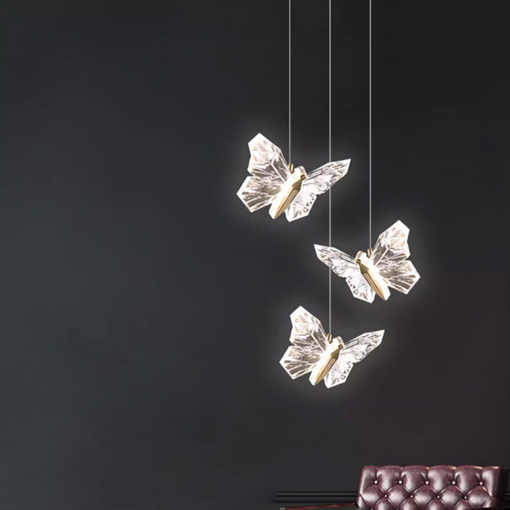 Lustre Suspendu LED en Acrylique et Zinc Papillon Créatif Contemporain pour Salon 