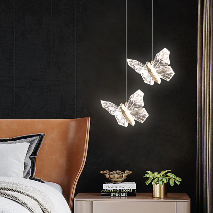 Lustre Suspendu LED en Acrylique et Zinc Papillon Créatif Contemporain pour Salon 