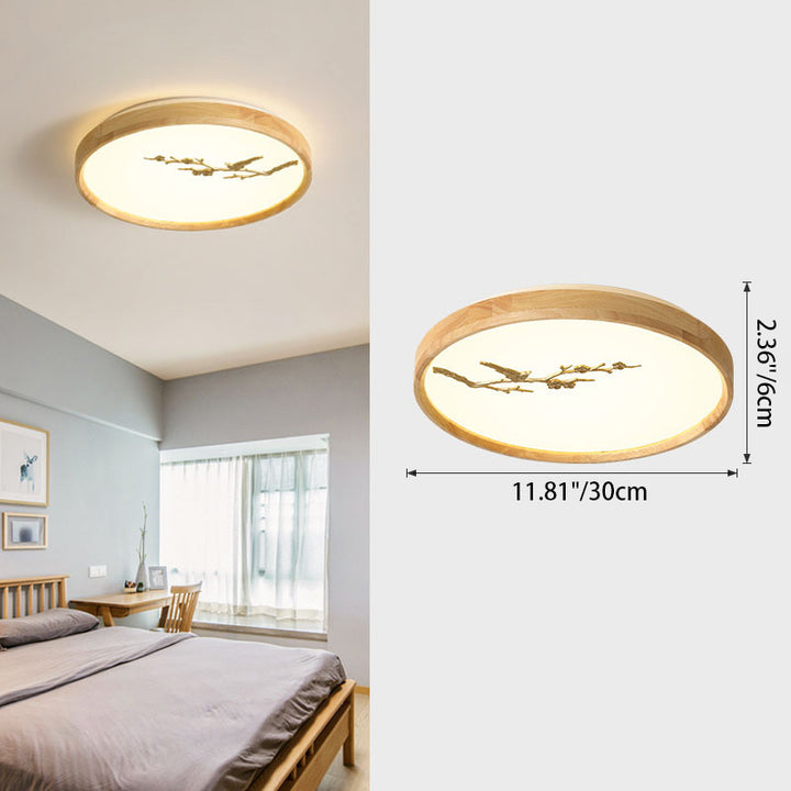 Plafonnier LED en bois PC avec lumière de plafond encastrée ronde traditionnelle japonaise pour chambre à coucher 