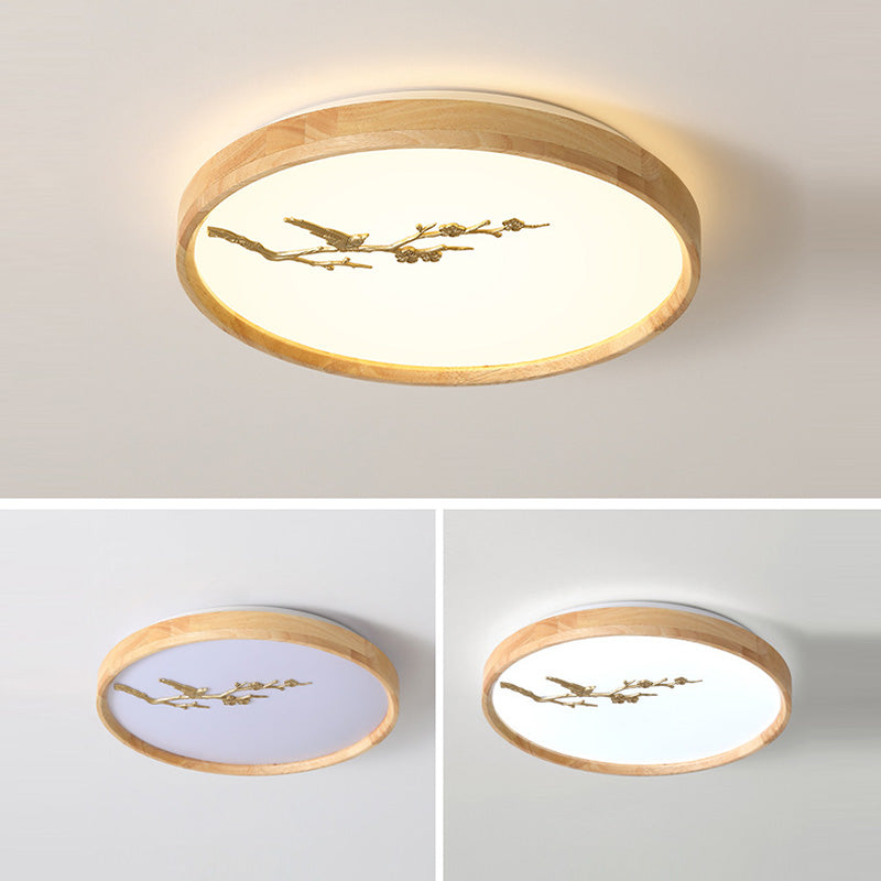 Plafonnier LED en bois PC avec lumière de plafond encastrée ronde traditionnelle japonaise pour chambre à coucher 