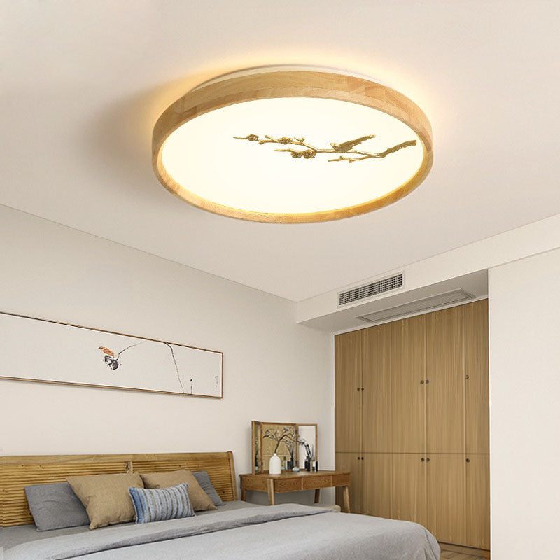Plafonnier LED en bois PC avec lumière de plafond encastrée ronde traditionnelle japonaise pour chambre à coucher 