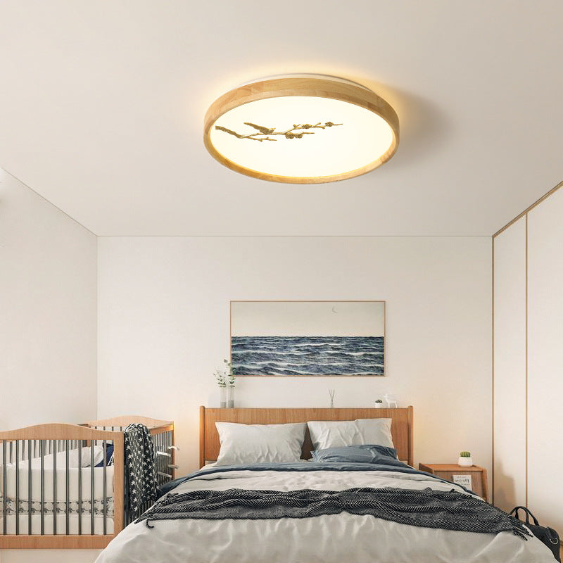 Plafonnier LED en bois PC avec lumière de plafond encastrée ronde traditionnelle japonaise pour chambre à coucher 