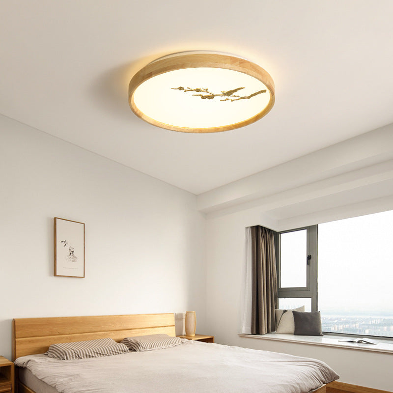 Plafonnier LED en bois PC avec lumière de plafond encastrée ronde traditionnelle japonaise pour chambre à coucher 