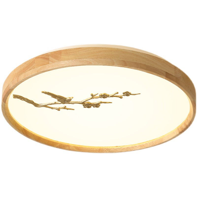 Plafonnier LED en bois PC avec lumière de plafond encastrée ronde traditionnelle japonaise pour chambre à coucher 
