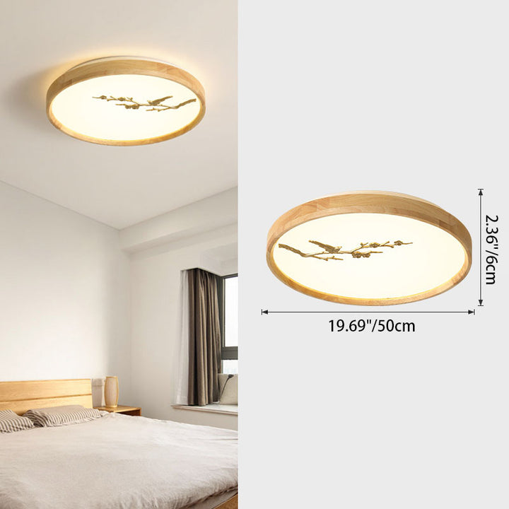 Plafonnier LED en bois PC avec lumière de plafond encastrée ronde traditionnelle japonaise pour chambre à coucher 