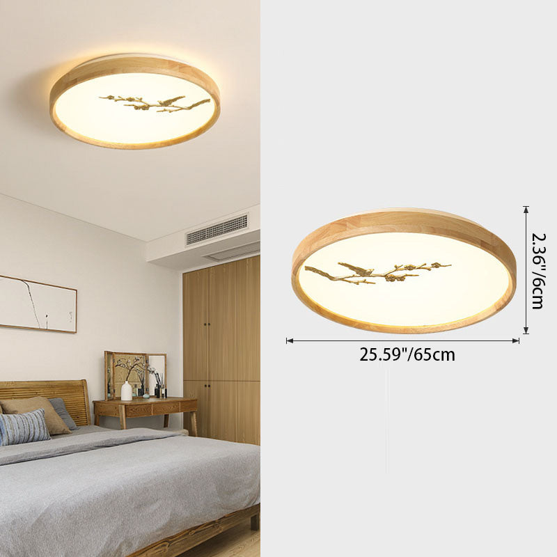 Plafonnier LED en bois PC avec lumière de plafond encastrée ronde traditionnelle japonaise pour chambre à coucher 