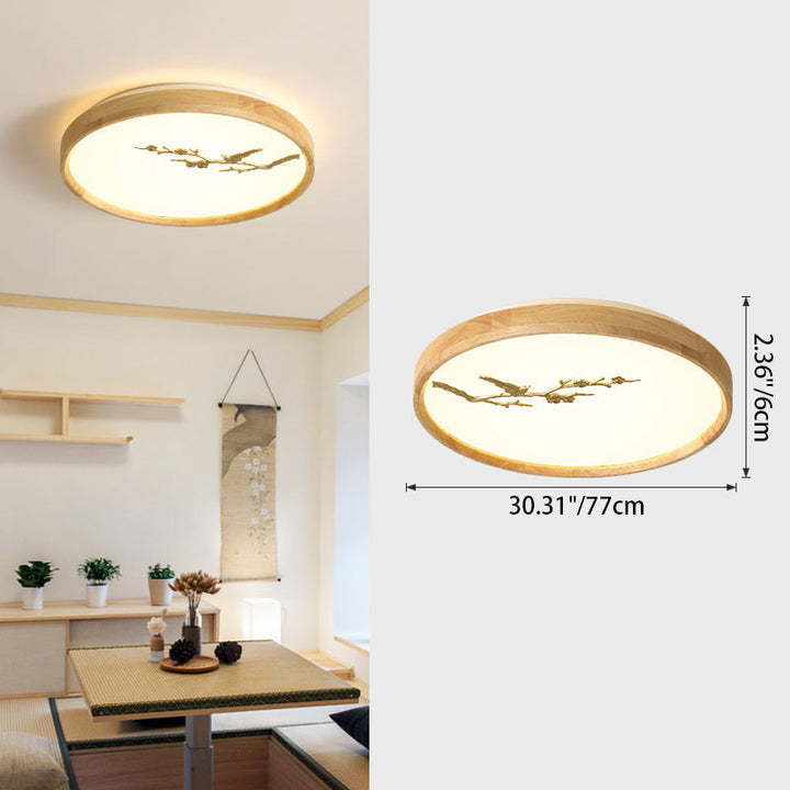 Plafonnier LED en bois PC avec lumière de plafond encastrée ronde traditionnelle japonaise pour chambre à coucher 