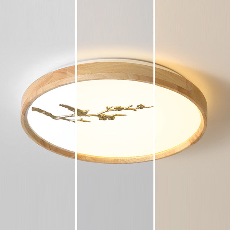Plafonnier LED en bois PC avec lumière de plafond encastrée ronde traditionnelle japonaise pour chambre à coucher 