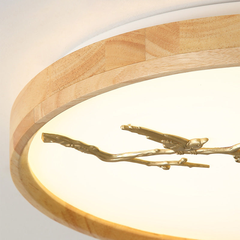 Plafonnier LED en bois PC avec lumière de plafond encastrée ronde traditionnelle japonaise pour chambre à coucher 