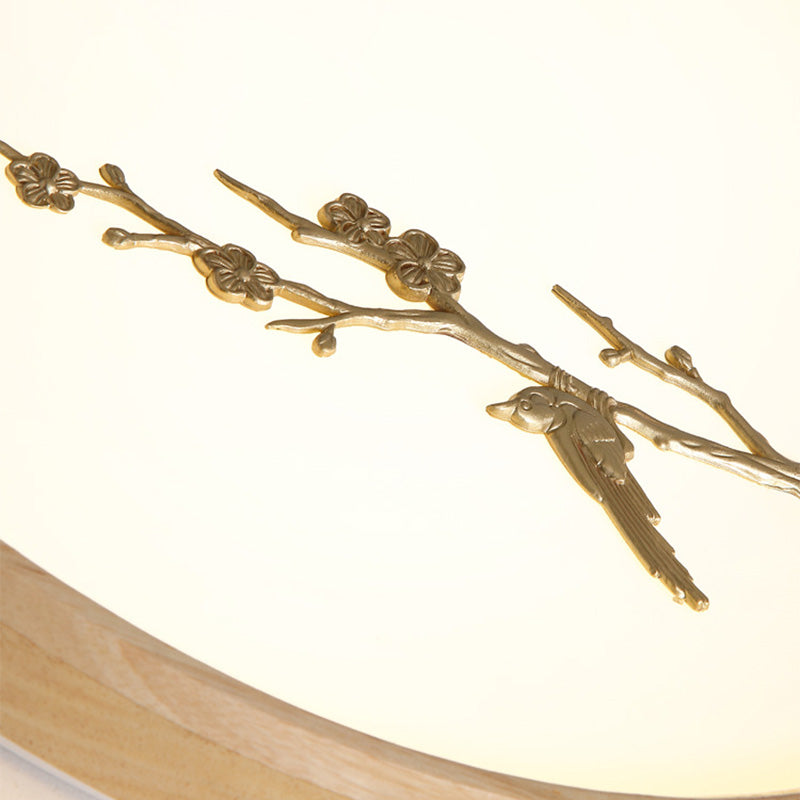 Plafonnier LED en bois PC avec lumière de plafond encastrée ronde traditionnelle japonaise pour chambre à coucher 