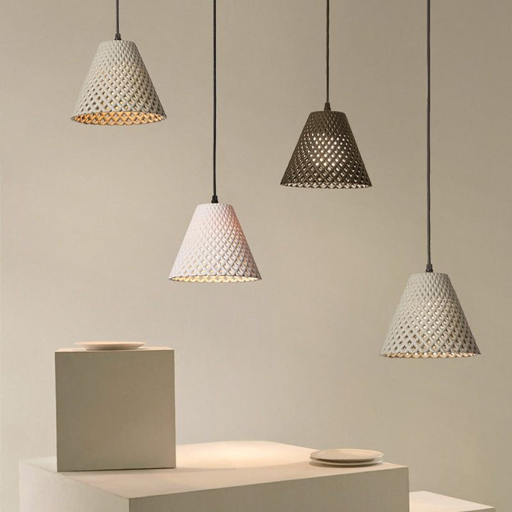 Suspension Luminaire en Ciment à Trou Creux Conique Scandinave Contemporain 1 Lumière Pour Salon 
