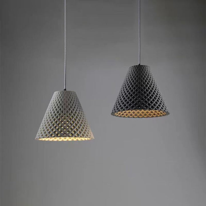 Suspension Luminaire en Ciment à Trou Creux Conique Scandinave Contemporain 1 Lumière Pour Salon 