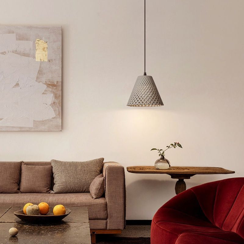Suspension Luminaire en Ciment à Trou Creux Conique Scandinave Contemporain 1 Lumière Pour Salon 