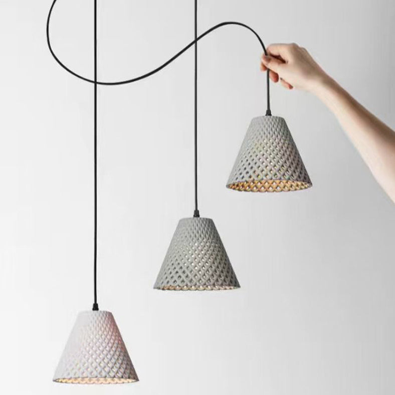 Suspension Luminaire en Ciment à Trou Creux Conique Scandinave Contemporain 1 Lumière Pour Salon 