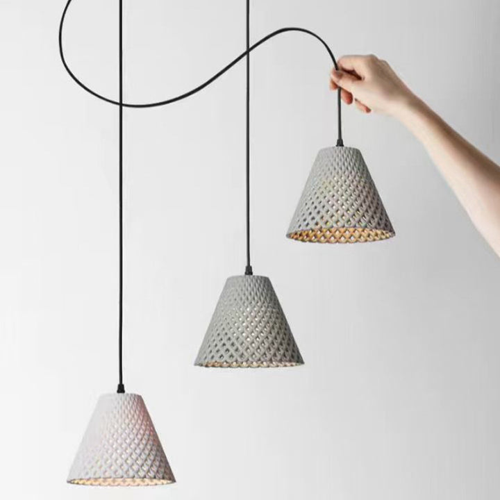Suspension Luminaire en Ciment à Trou Creux Conique Scandinave Contemporain 1 Lumière Pour Salon 