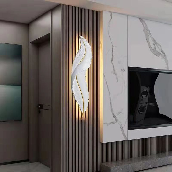 Lámpara de Aplique de Pared LED de Silicona de Resina con Forma de Pluma Creativa Contemporánea para Dormitorio 