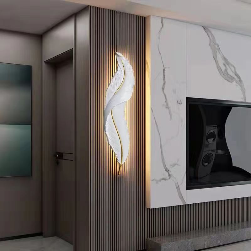 Lámpara de Aplique de Pared LED de Silicona de Resina con Forma de Pluma Creativa Contemporánea para Dormitorio 