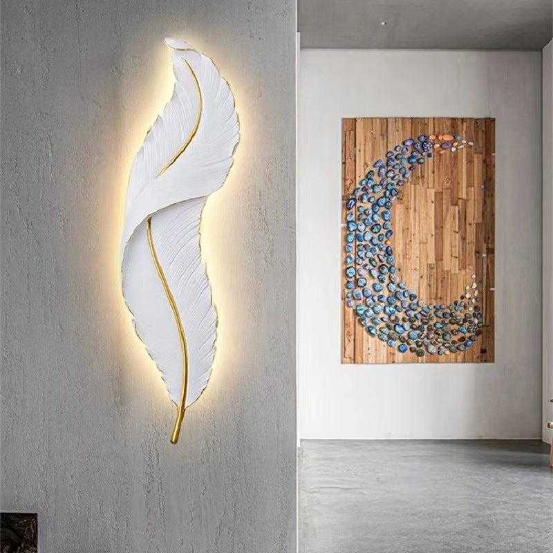 Lámpara de Aplique de Pared LED de Silicona de Resina con Forma de Pluma Creativa Contemporánea para Dormitorio 