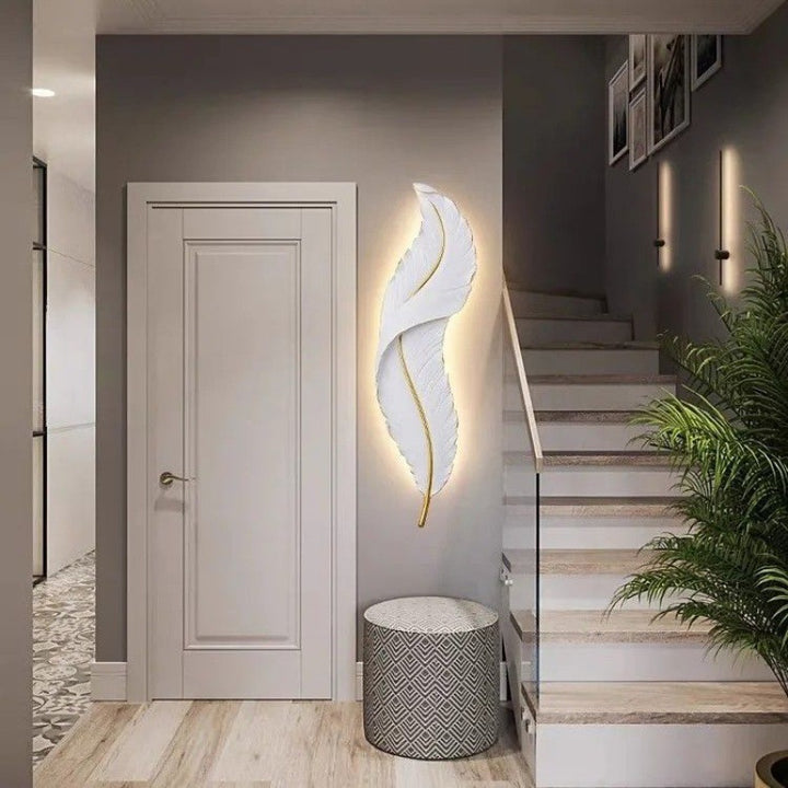 Zeitgenössische kreative Federform Harz Silikon LED Wandleuchte Lampe für Schlafzimmer 