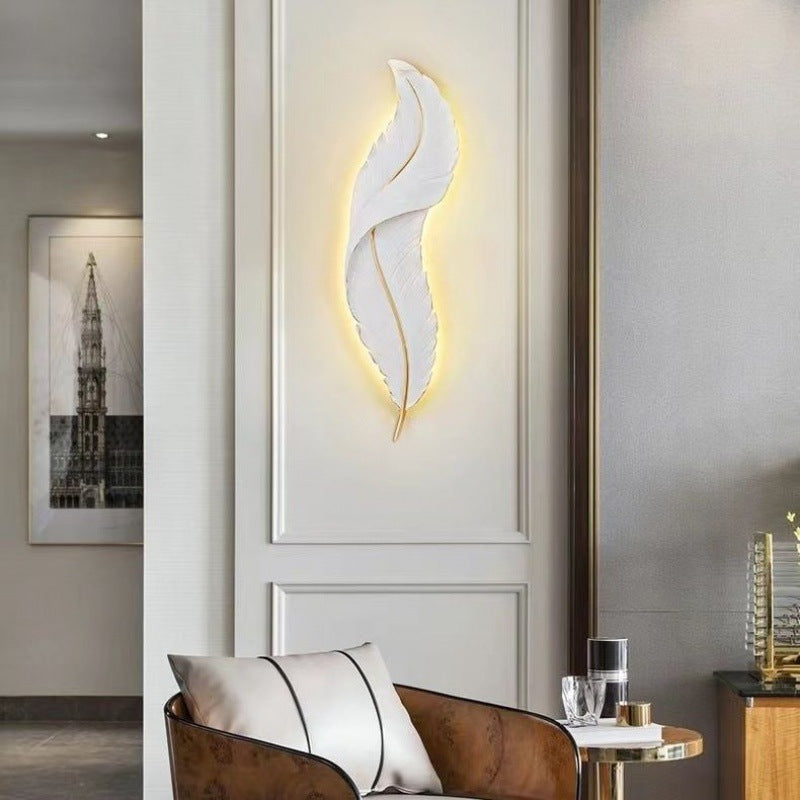 Lámpara de Aplique de Pared LED de Silicona de Resina con Forma de Pluma Creativa Contemporánea para Dormitorio 