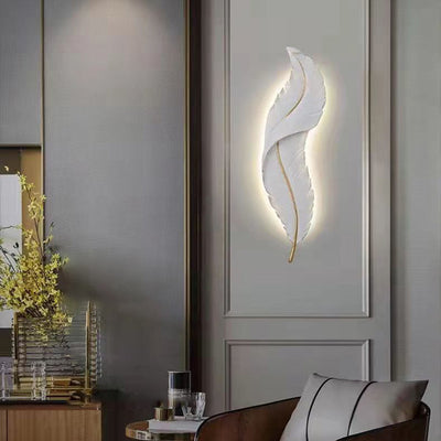 Lámpara de Aplique de Pared LED de Silicona de Resina con Forma de Pluma Creativa Contemporánea para Dormitorio 