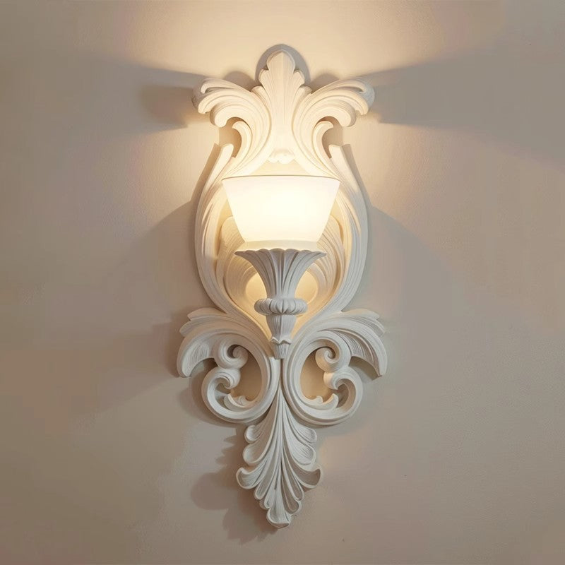 Applique murale 1 lumière en résine avec verre sculpté en forme de fleur crème traditionnelle française pour salon 
