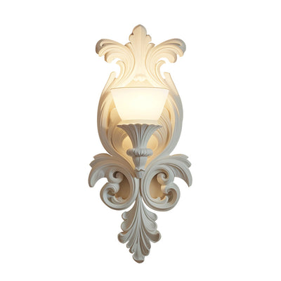 Applique murale 1 lumière en résine avec verre sculpté en forme de fleur crème traditionnelle française pour salon 
