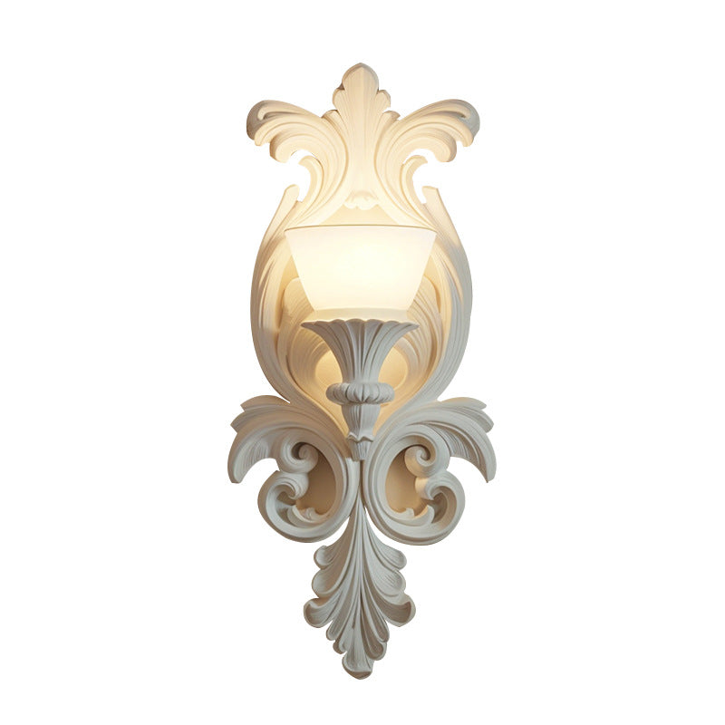 Applique murale 1 lumière en résine avec verre sculpté en forme de fleur crème traditionnelle française pour salon 