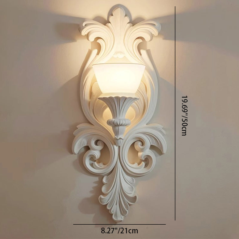 Applique murale 1 lumière en résine avec verre sculpté en forme de fleur crème traditionnelle française pour salon 