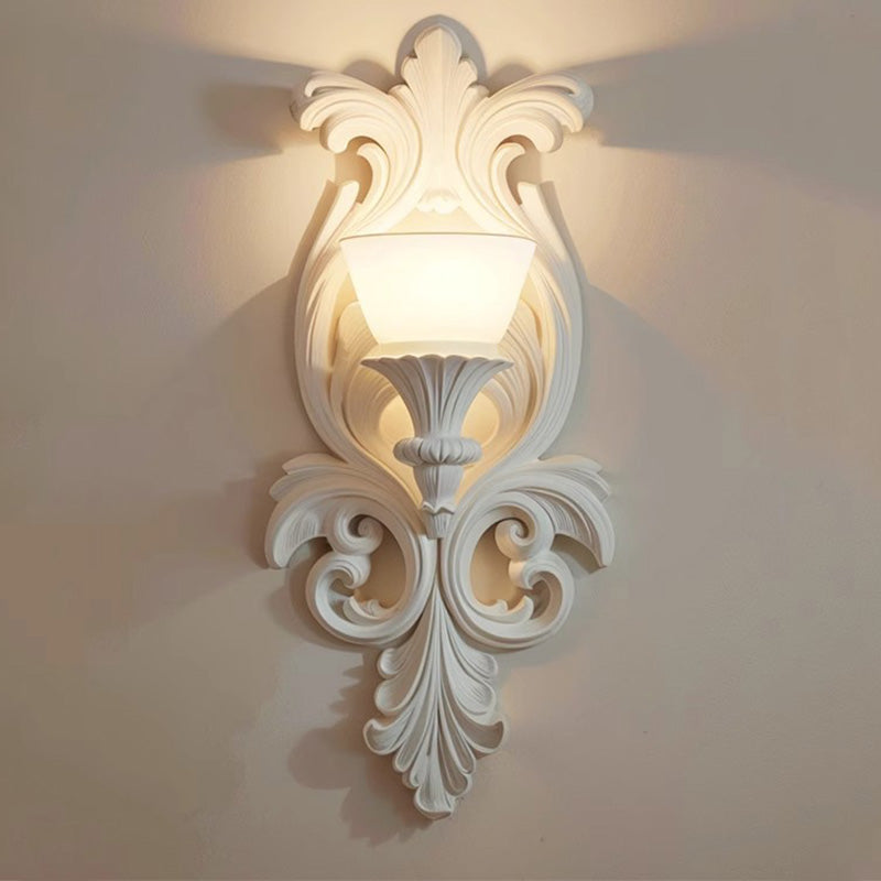 Applique murale 1 lumière en résine avec verre sculpté en forme de fleur crème traditionnelle française pour salon 
