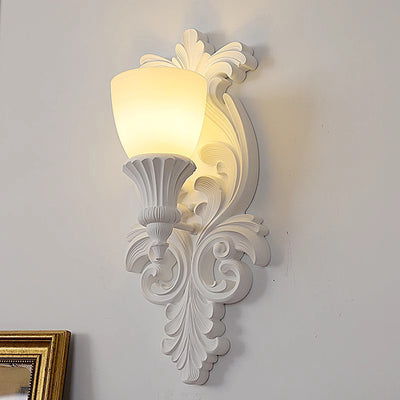 Applique murale 1 lumière en résine avec verre sculpté en forme de fleur crème traditionnelle française pour salon 