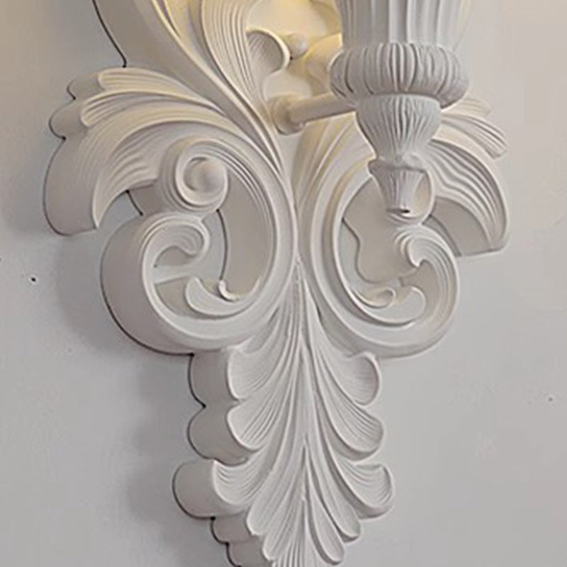 Applique murale 1 lumière en résine avec verre sculpté en forme de fleur crème traditionnelle française pour salon 