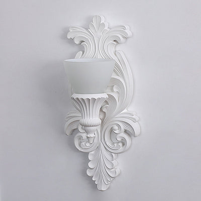 Applique murale 1 lumière en résine avec verre sculpté en forme de fleur crème traditionnelle française pour salon 