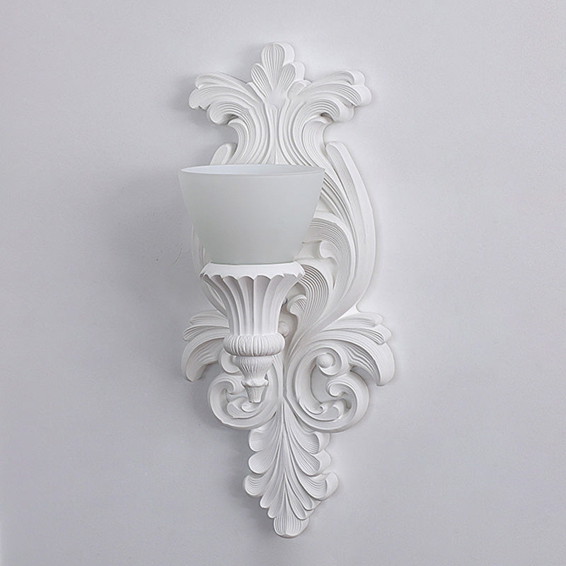 Applique murale 1 lumière en résine avec verre sculpté en forme de fleur crème traditionnelle française pour salon 