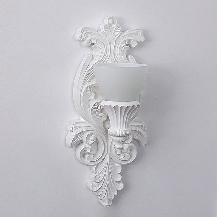 Applique murale 1 lumière en résine avec verre sculpté en forme de fleur crème traditionnelle française pour salon 