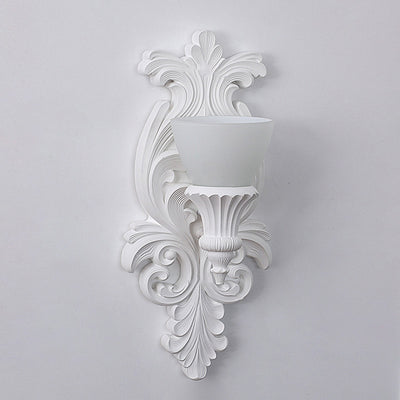 Applique murale 1 lumière en résine avec verre sculpté en forme de fleur crème traditionnelle française pour salon 
