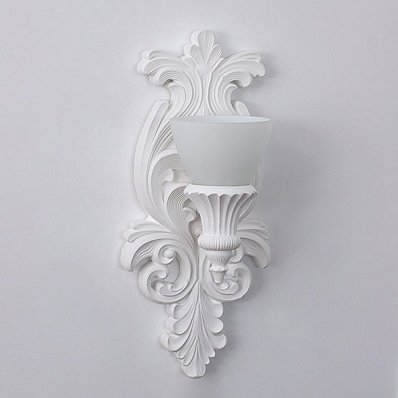 Applique murale 1 lumière en résine avec verre sculpté en forme de fleur crème traditionnelle française pour salon 