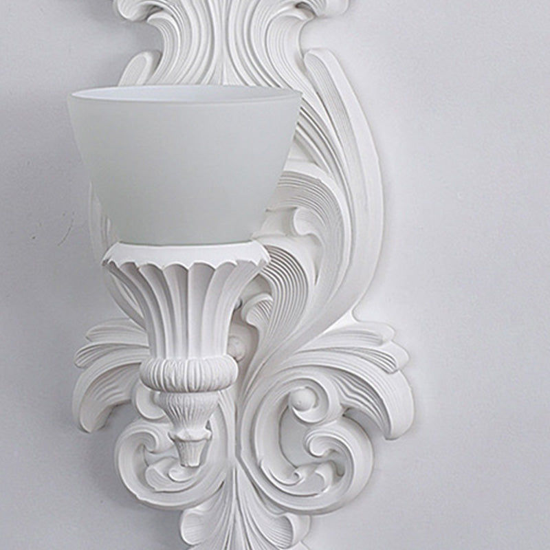 Applique murale 1 lumière en résine avec verre sculpté en forme de fleur crème traditionnelle française pour salon 