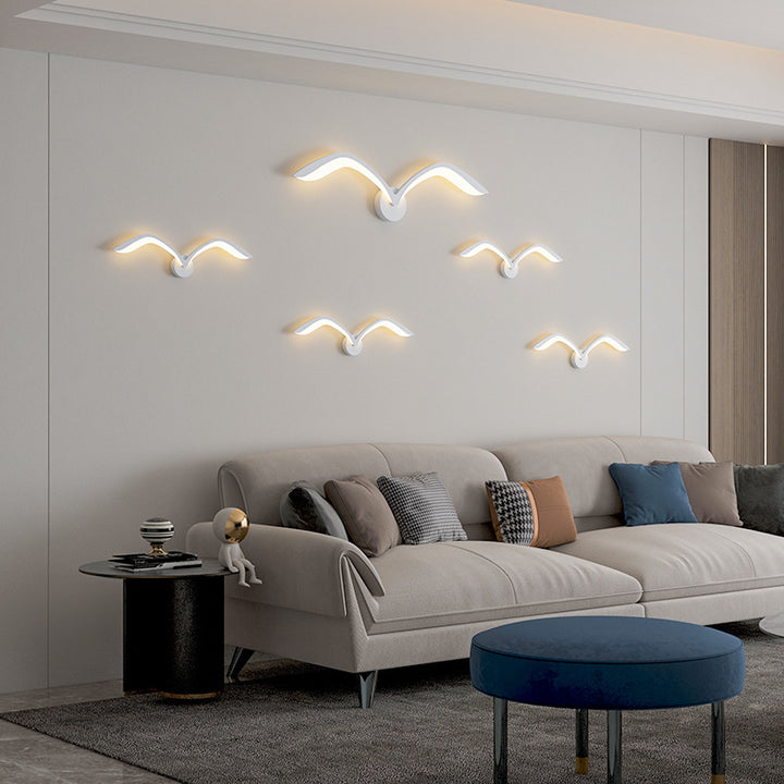 Contemporary Creative Seagull Shape Curved Acrylic Iron LED Wall Sconce Lamp For Living Room