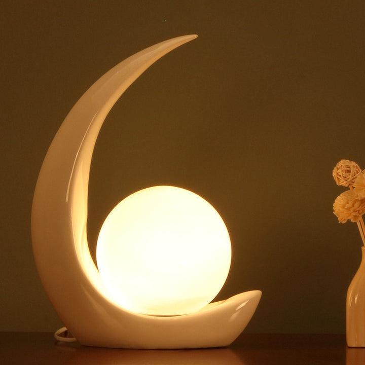 Lampe de table contemporaine en résine et verre en forme d'orbite lunaire créative à 1 lumière pour chambre à coucher 