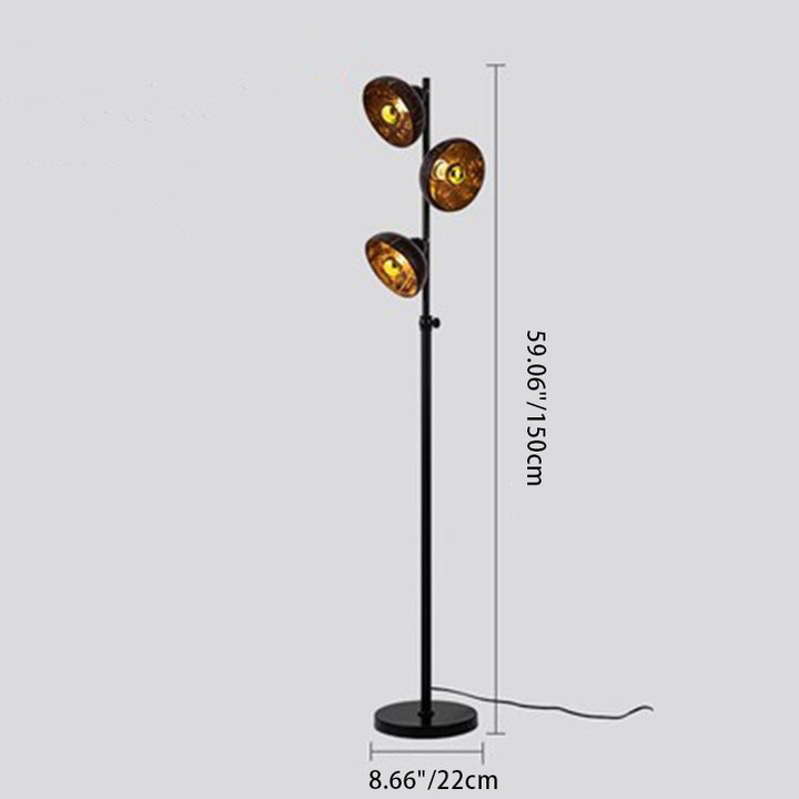 Traditional Vintage Rotatable Coconut Shell Round Metal 3-Light Standing Floor Lamp For Living Room