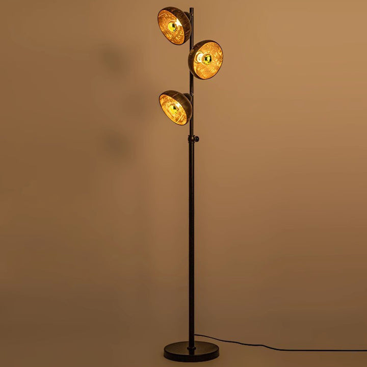 Traditional Vintage Rotatable Coconut Shell Round Metal 3-Light Standing Floor Lamp For Living Room
