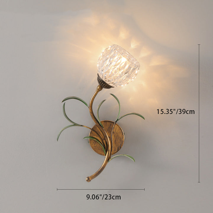 Applique Murale Art Déco Moderne Feuille de Fleur en Cristal et Fer 1/2 Lumière Pour Chambre 