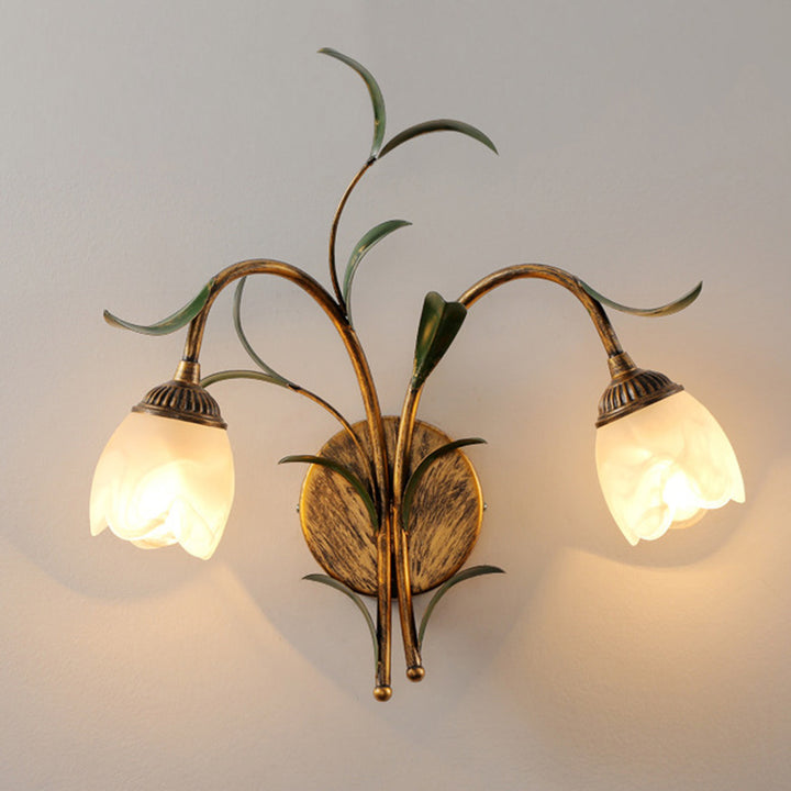 Applique Murale Art Déco Moderne Feuille de Fleur en Cristal et Fer 1/2 Lumière Pour Chambre 
